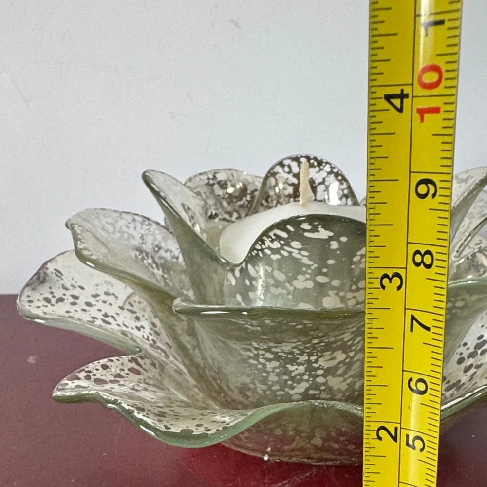Vintage 2 piece Petal Glass Votive Candle Holder: Silver Splatter Paint Diameter